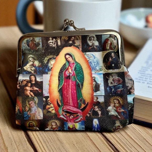 Virgen de Guadalupe Coin Purse Catholic Change Wallet Kiss Lock 4x4 NWT - Picture 1 of 8